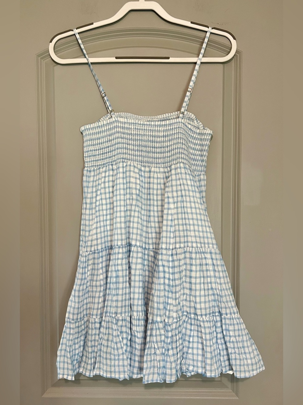 Saltwater Luxe Blue & White Gingham Smocked Tiered Mini Dress Size Small NWT - Picture 5 of 6